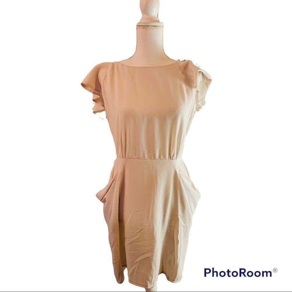 Flutter sleeve hip pocket wiggle dress